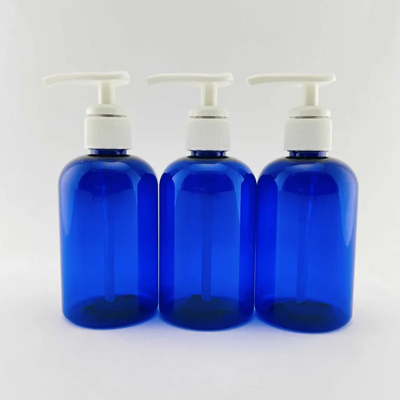 Bottles, PET Plastic, Boston Round w/Lotion Pump, Cobalt